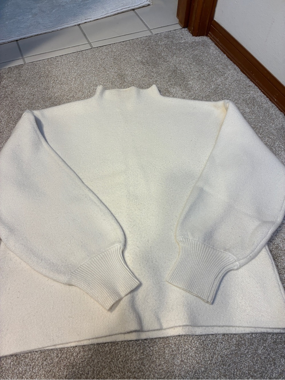 Vici Cream Mock Neck Sweater with Balloon Sleeves